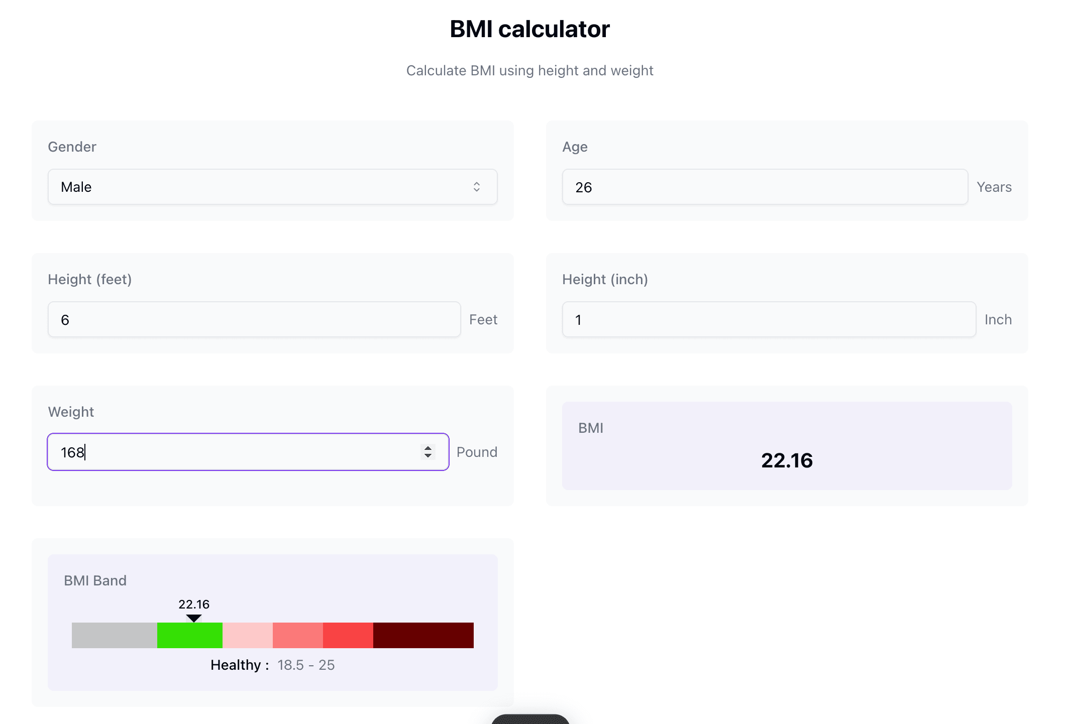 Form Calculator Preview - BMI Calculator Example